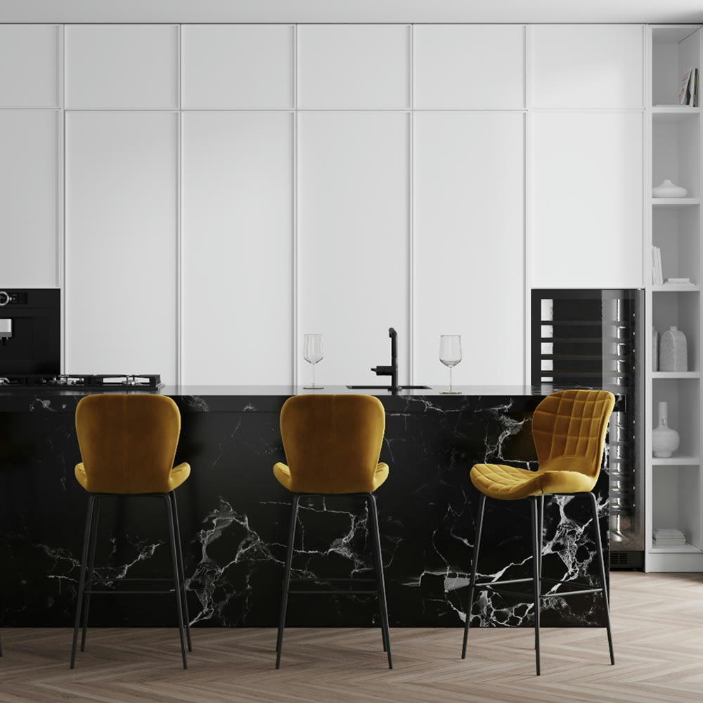 MAZZIA - Chaise de bar en velours jaune curry 75 cm (lot de 2)