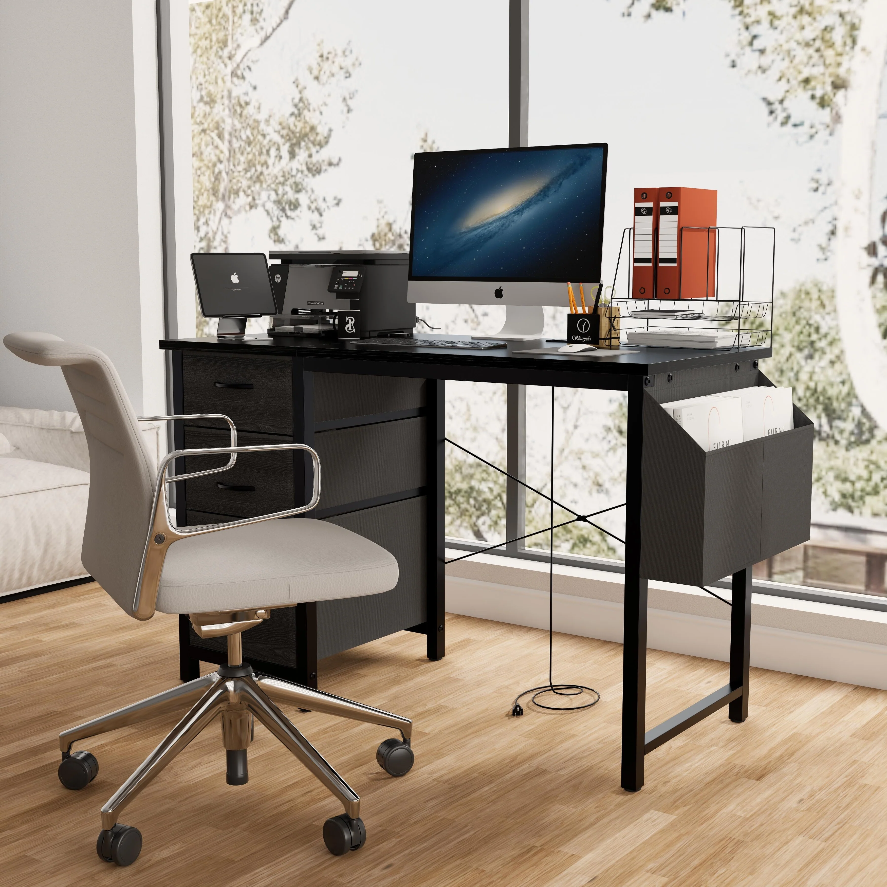 47.3office desk with power outlet,3 drawers,Large Side Pocket