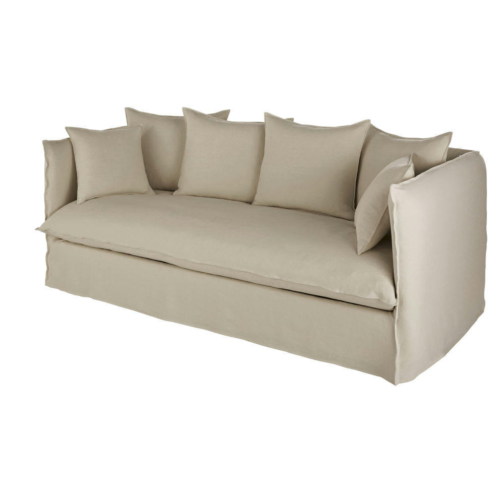 Louvain - Canapé 3/4 places en lin supérieur beige