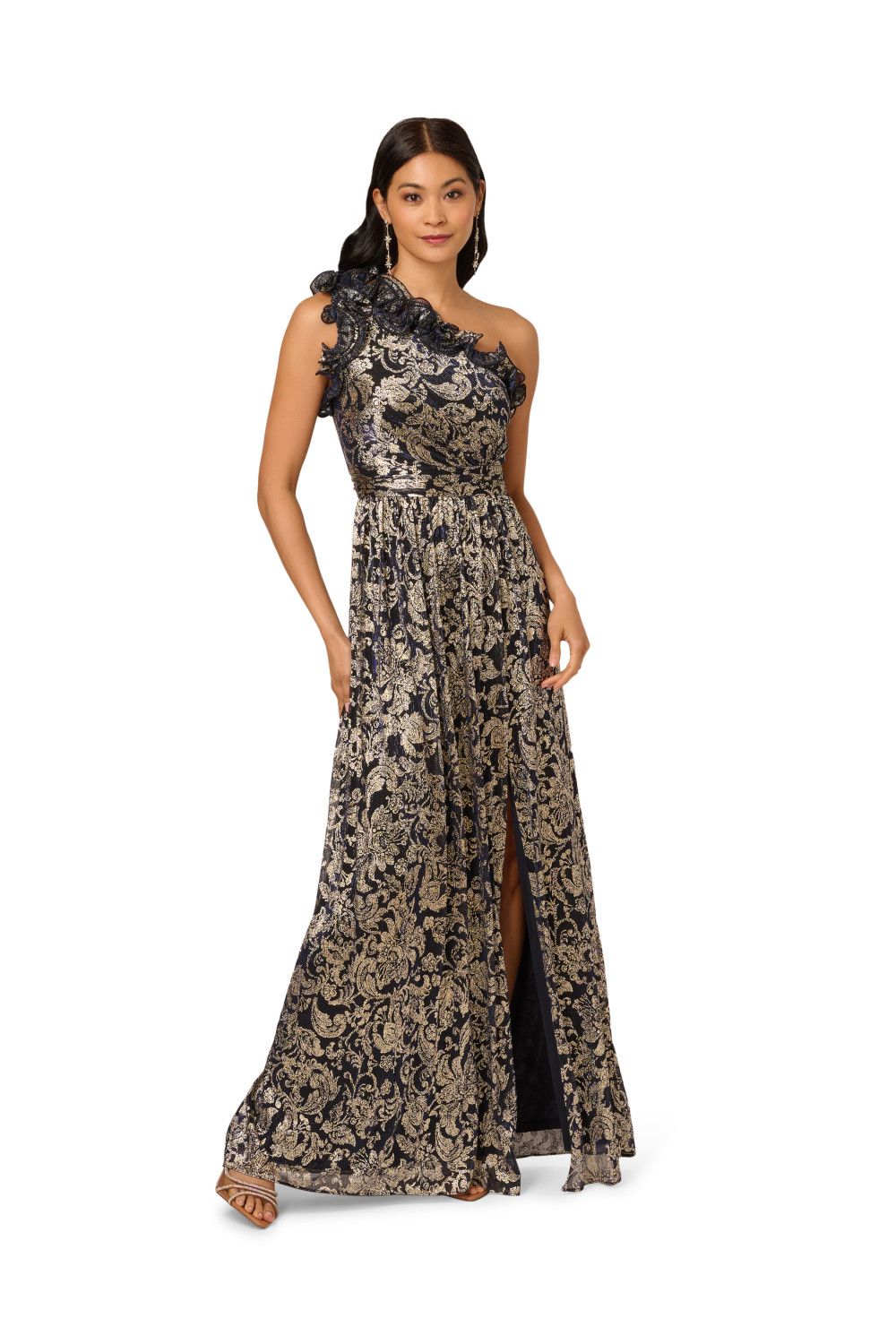 Adrianna Papell One Shoulder Crinkle Gown