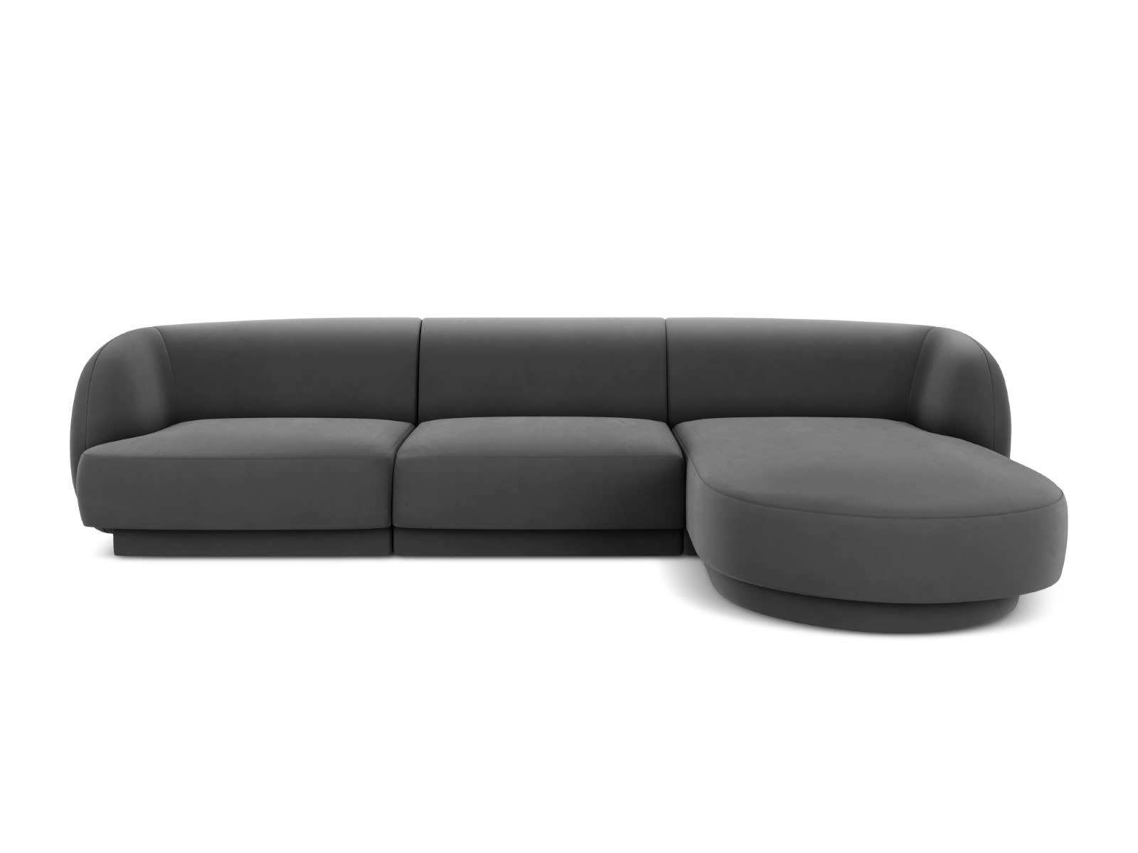 MILEY - Canapé d'angle droit 4 places en tissu velours gris