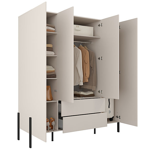 Armoire 4 portes 2 tiroirs Berenice Cachemire