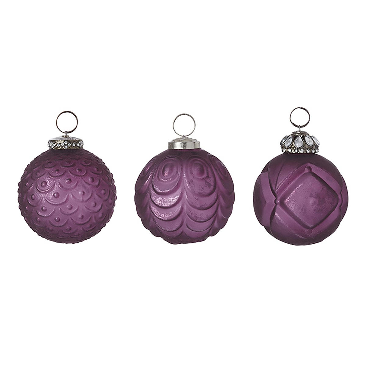 NOËL - 3 boules de noël violettes à motif variés