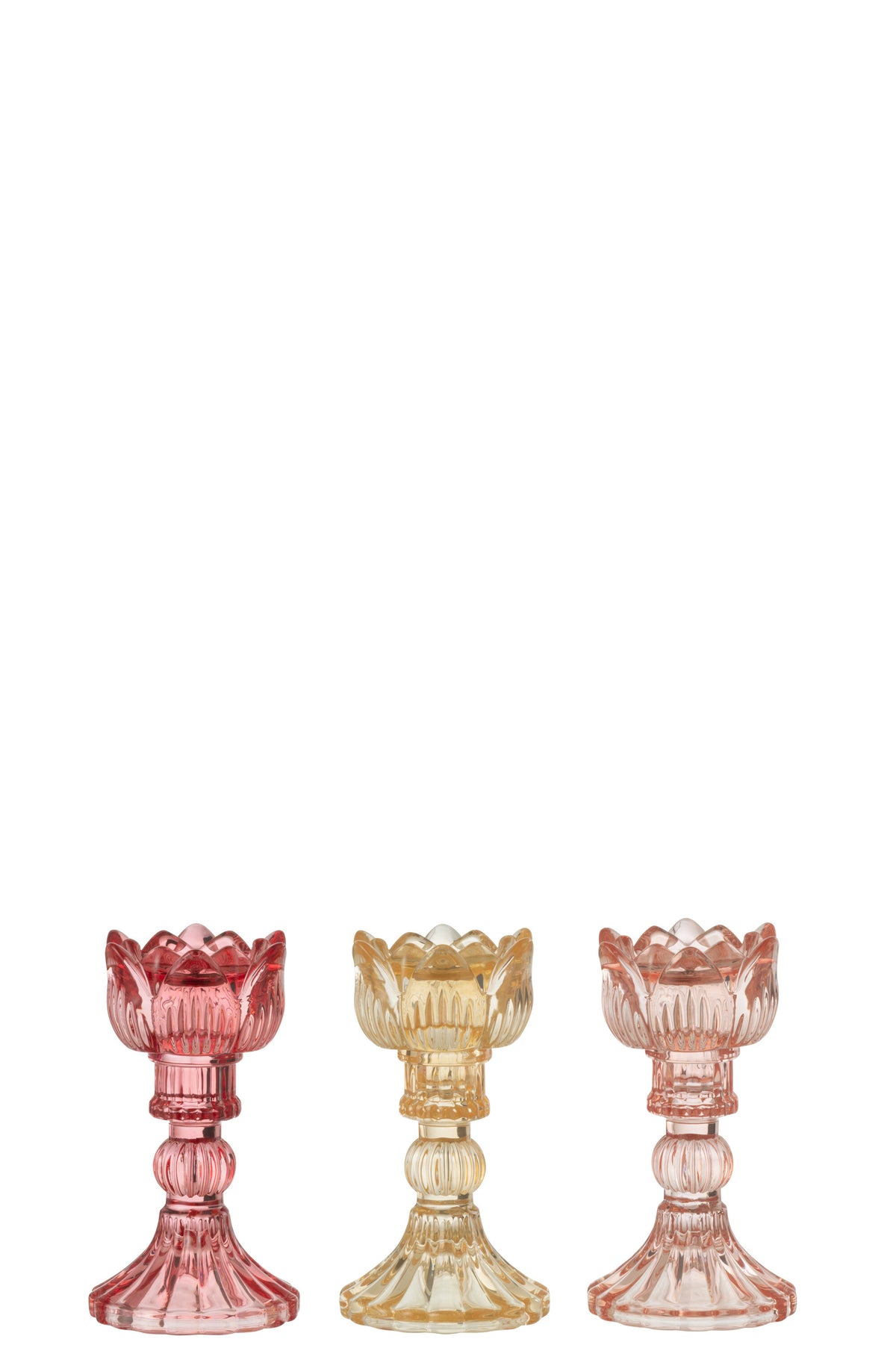 J-Line kandelaar Roos Warm - glas - mix - 3 stuks