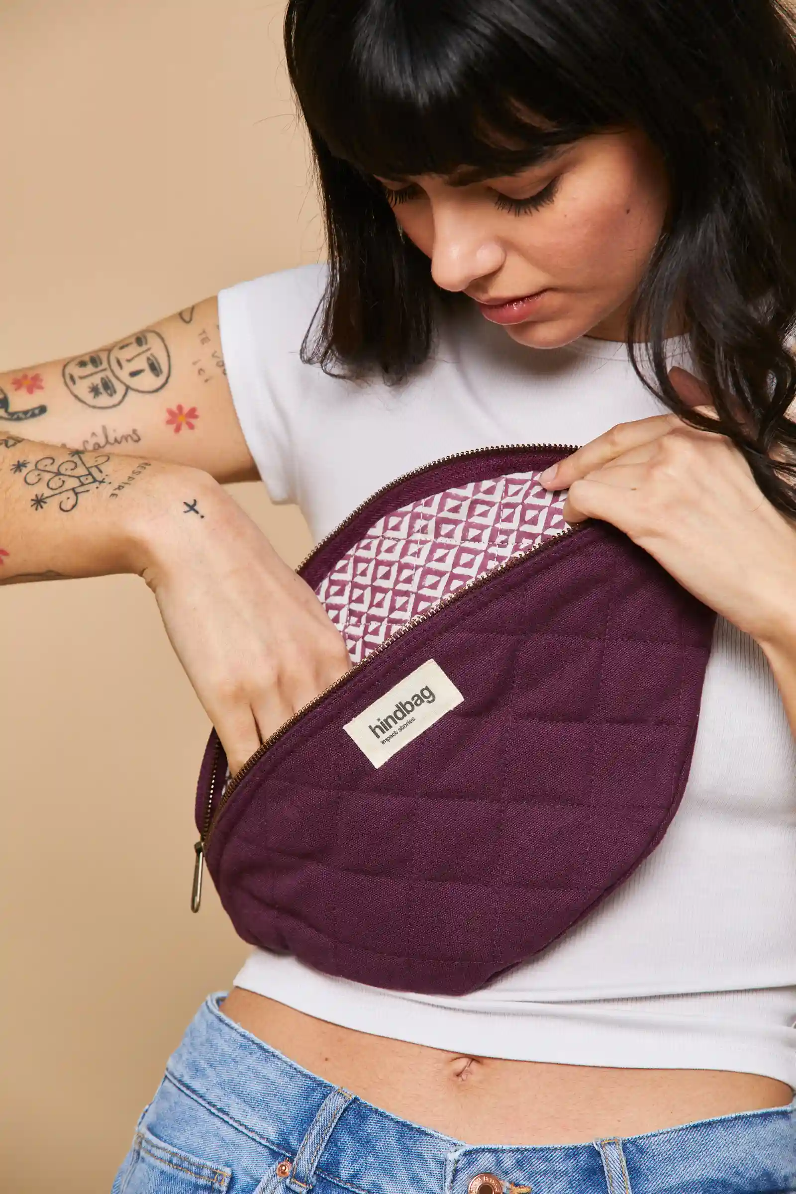 Sac banane matelassé Olivia Prune