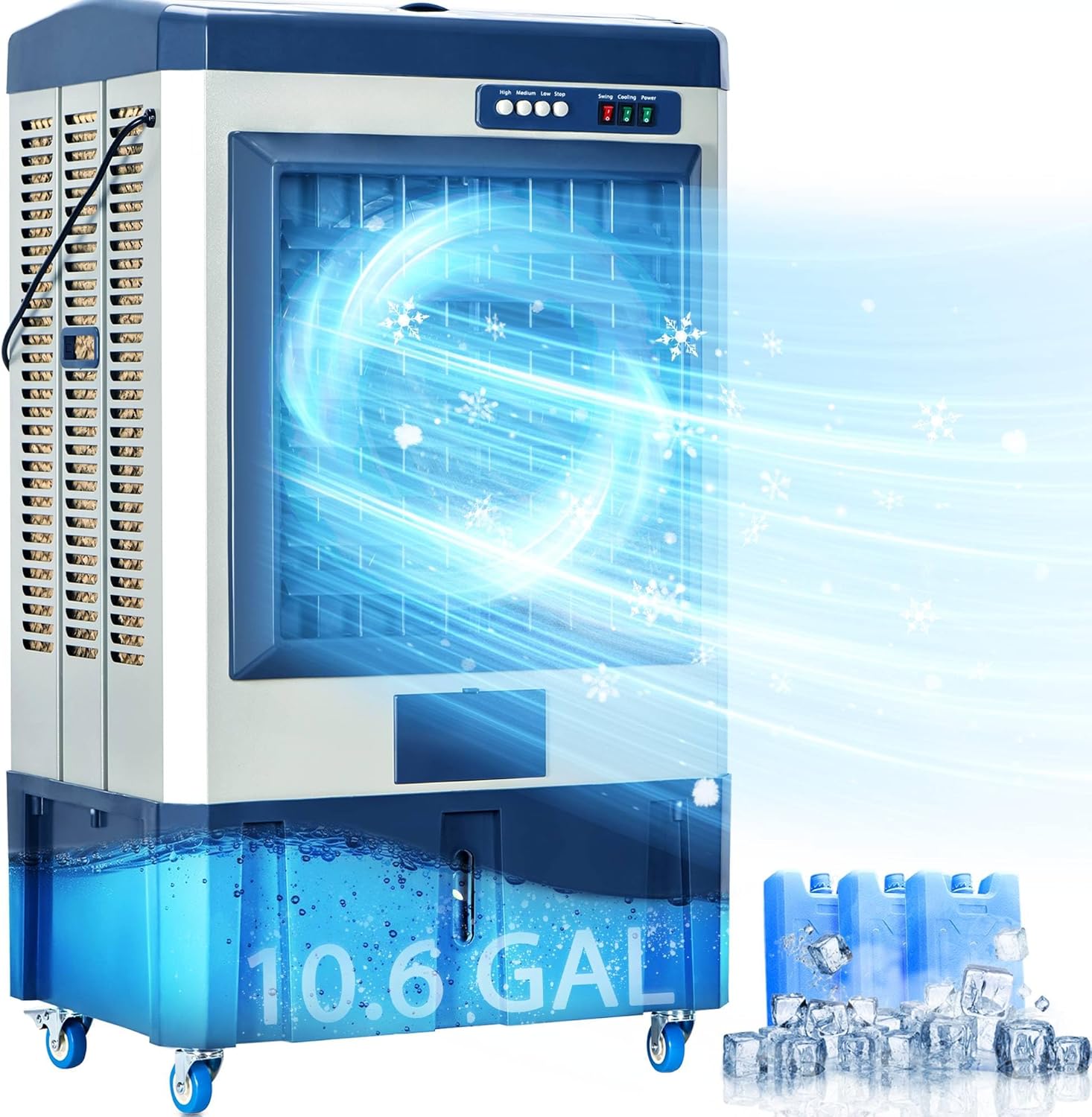 41-Inch Swamp Cooler, 4800CFM Industry Evaporative Cooler, 3 Speeds, 120° Swing, 10.9 Gal Water Tank, 3 Ice Packs,Outdoor Evaporative Air Cooler for Patio, Yard, Porch, Factory