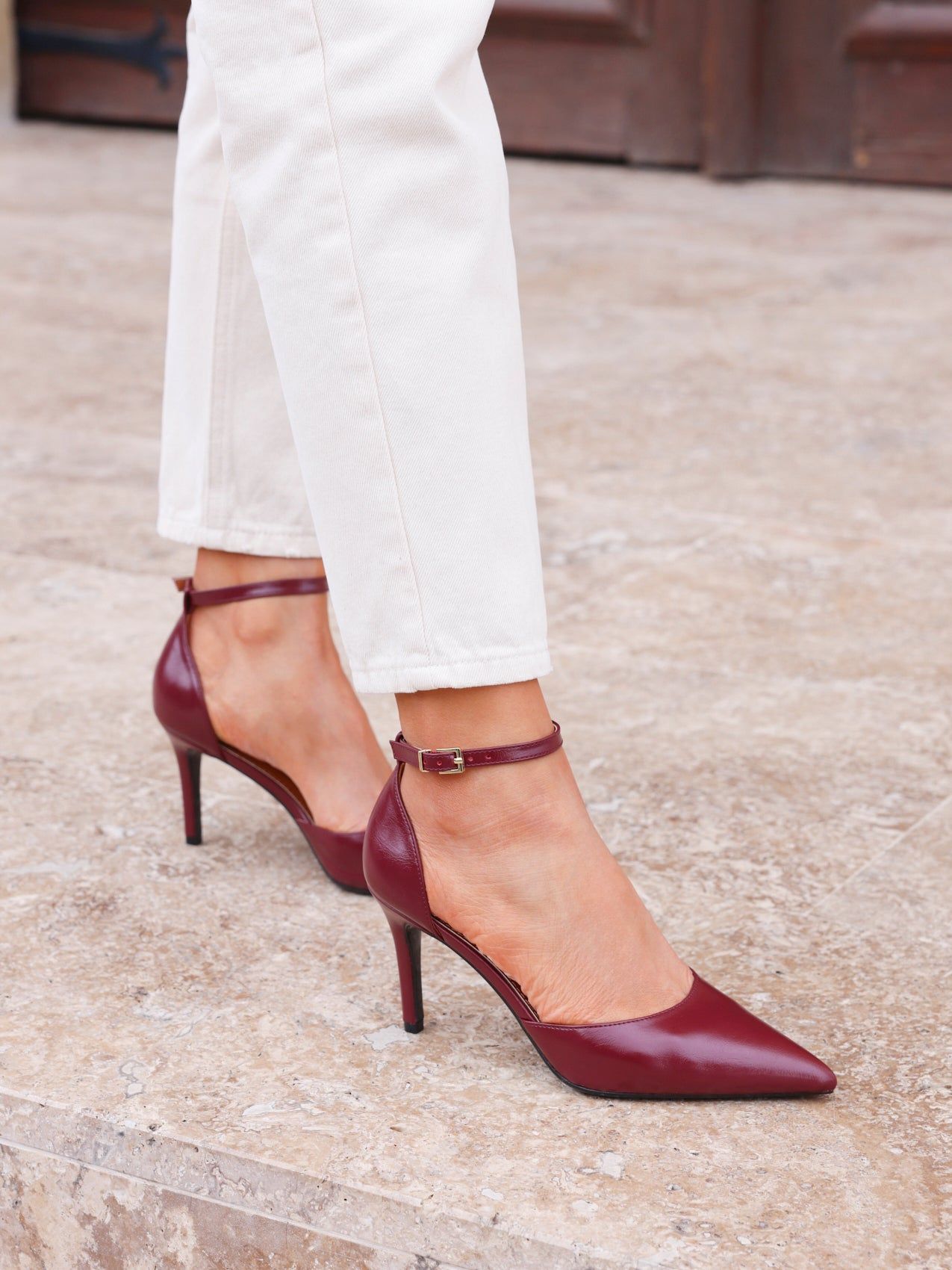 Linzi Thea Burgundy Faux Leather Classic Stiletto Court Heel