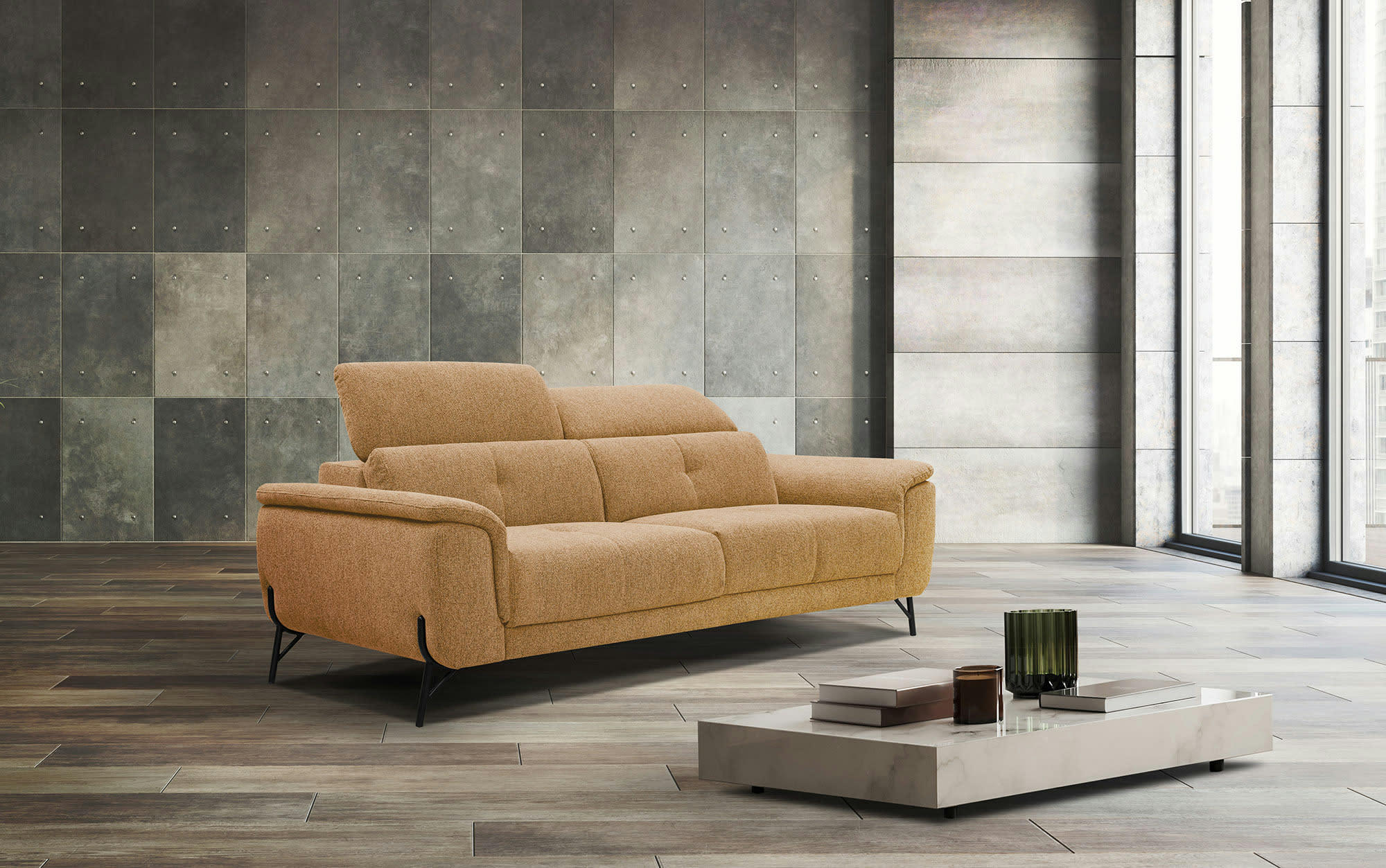 AVENA - Canapé droit 3 places XXL tissu orange