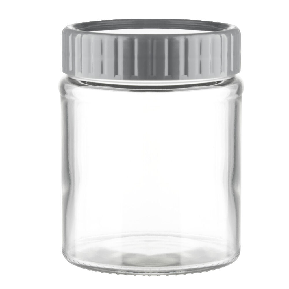 Bocal alimentaire en verre x2 couvercle plastique gris Ø8xH10,5cm