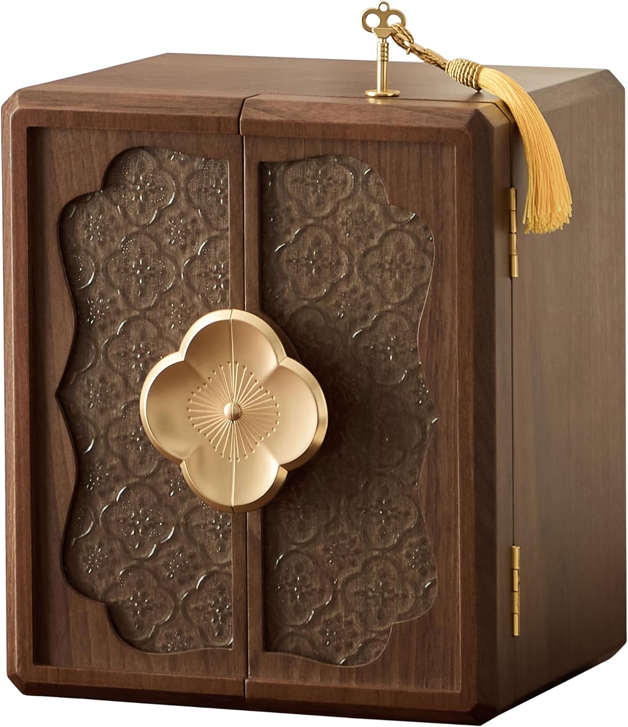 Lockable Walnut Jewelry Box with Key, 5-Layer Jewelry Organizer Storage Box for Necklaces, Rings, Earrings & Bracelets - Mothers Day Gifts for Mom