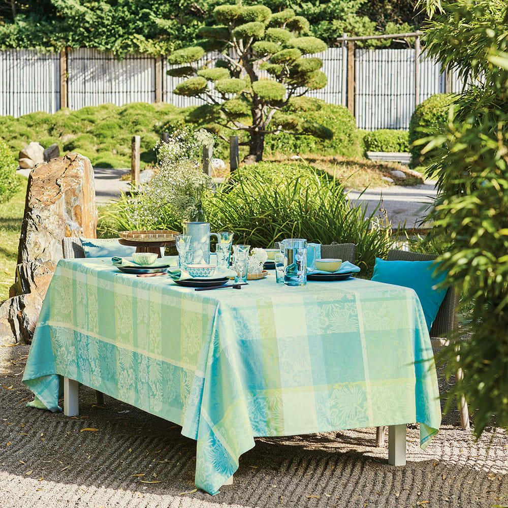 MILLE VENUSTA AQUA - Nappe carrée  pur coton vert 89x89 cm