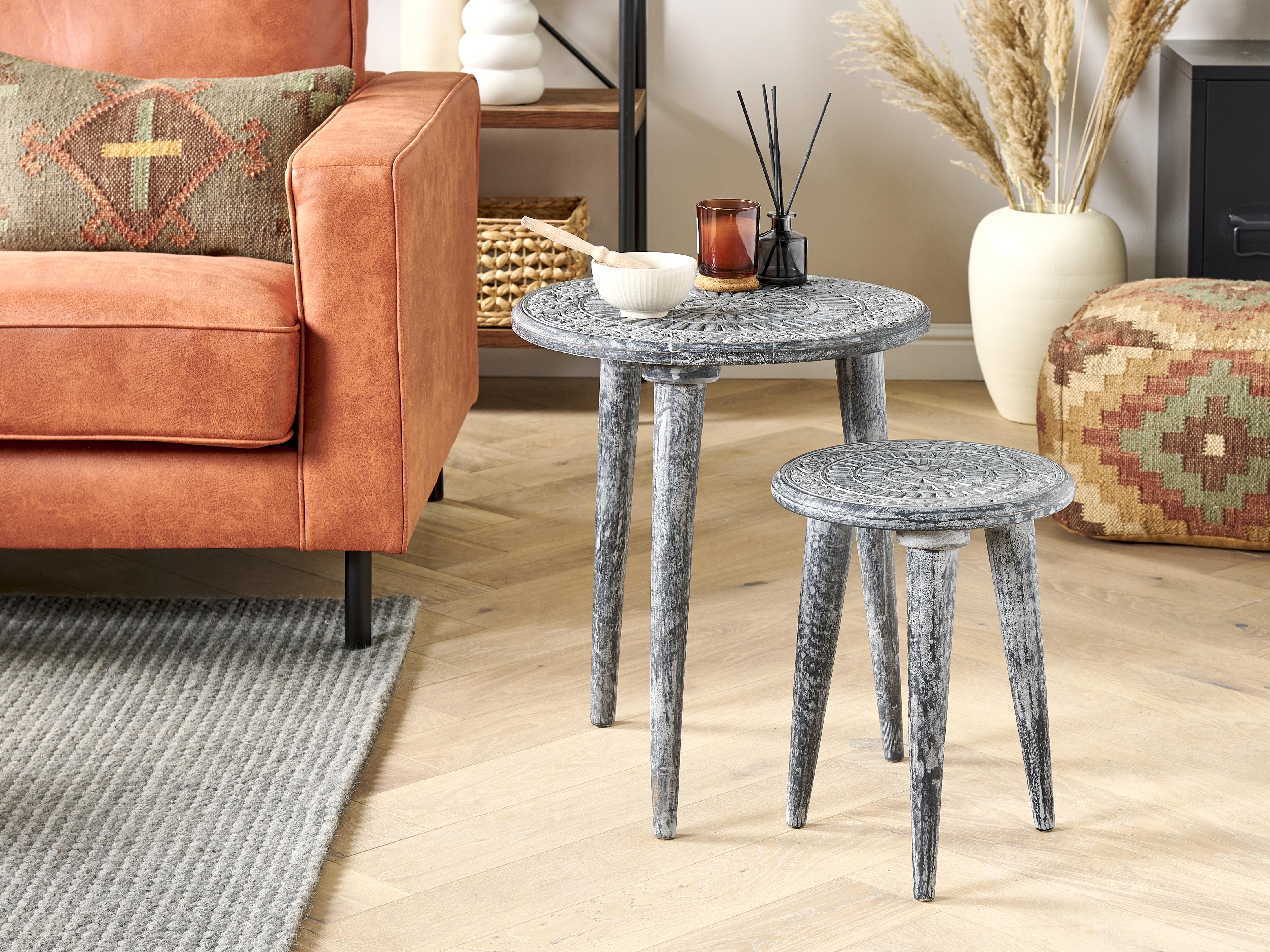 Set of 2 Side Tables JATRA Mango Wood Grey