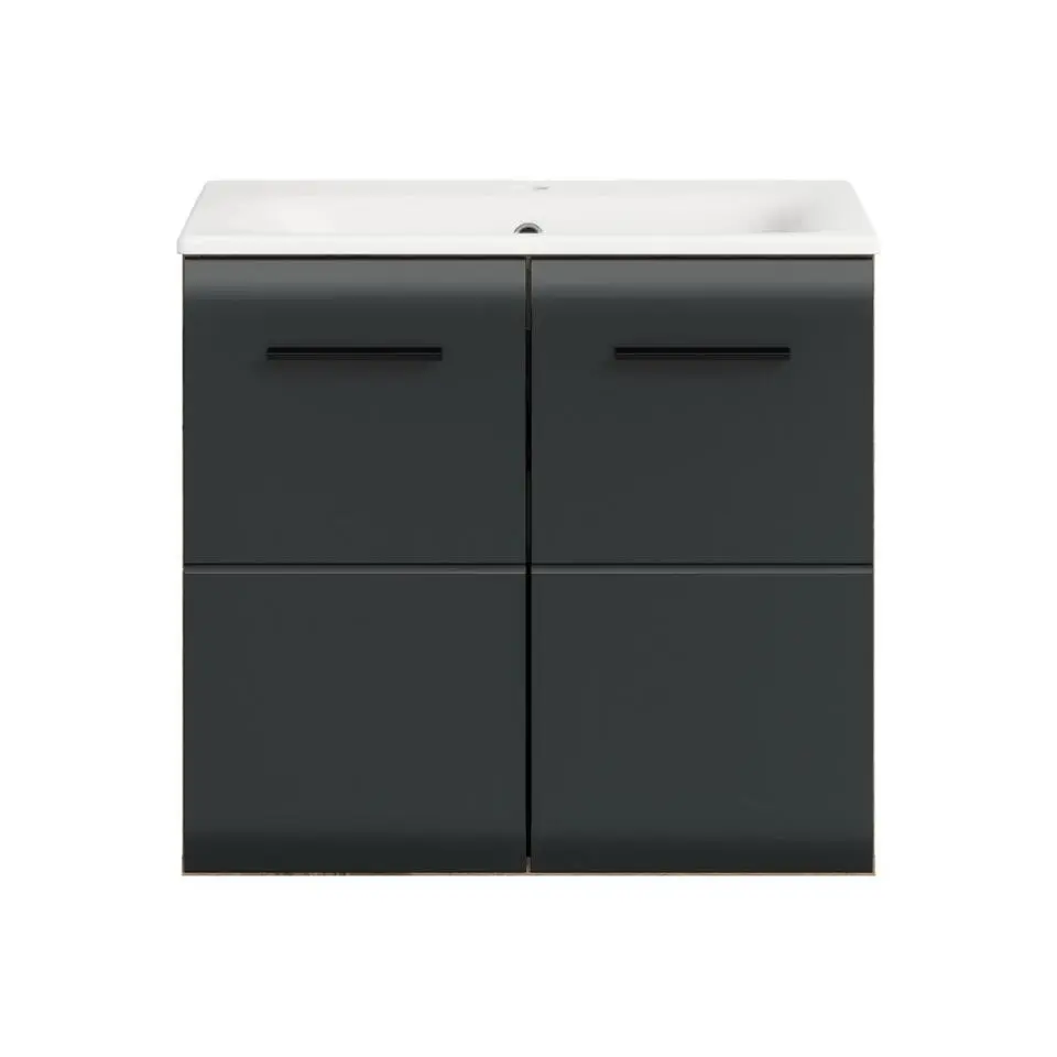 Hioshop Ice wastafel inclusief was 2 deuren zwart mat- eiken decor