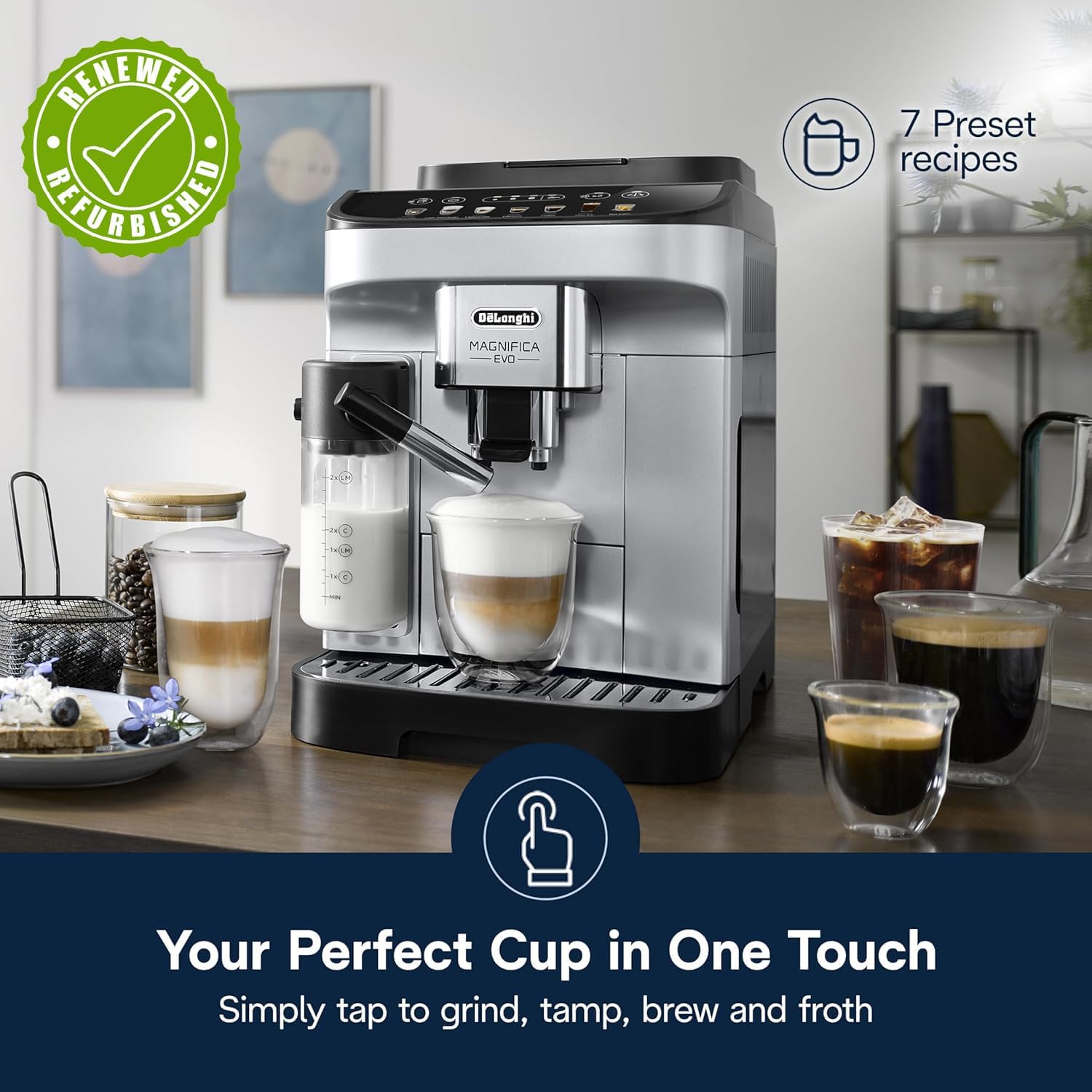 De'Longhi Magnifica Evo Espresso Machine with Automatic Frother, 7 Recipes, ECAM29084SB (Renewed)