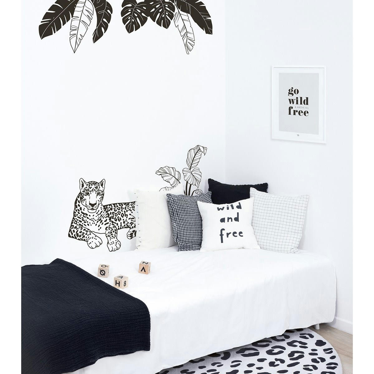 BLACK MAJIK - Grand sticker feuilles tropicales en vinyle mat noir