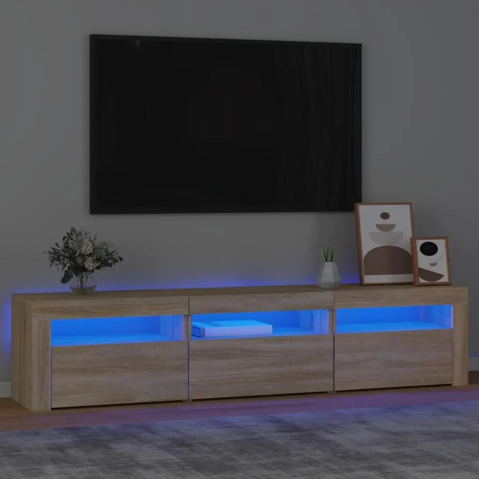 vidaXL - TV-meubel met LED en 3 deuren - Sonoma eiken - Hout - 180x35x40 cm