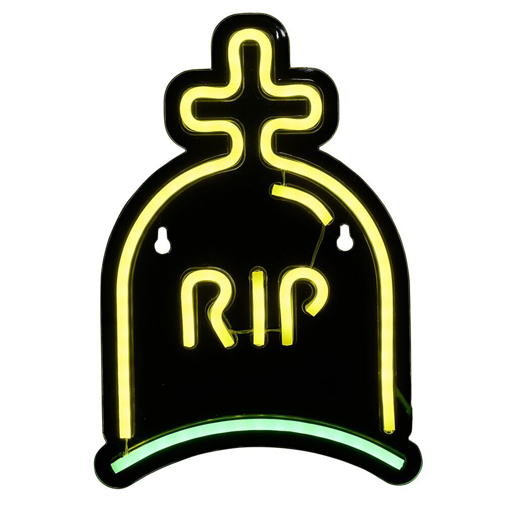 Lampe néon Halloween RIP vert et jaune 26xH18cm