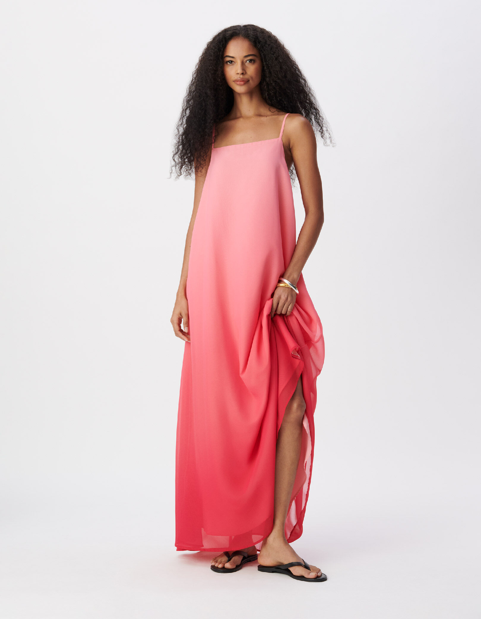Robe longue fines bretelles rose effet deep dye Femme