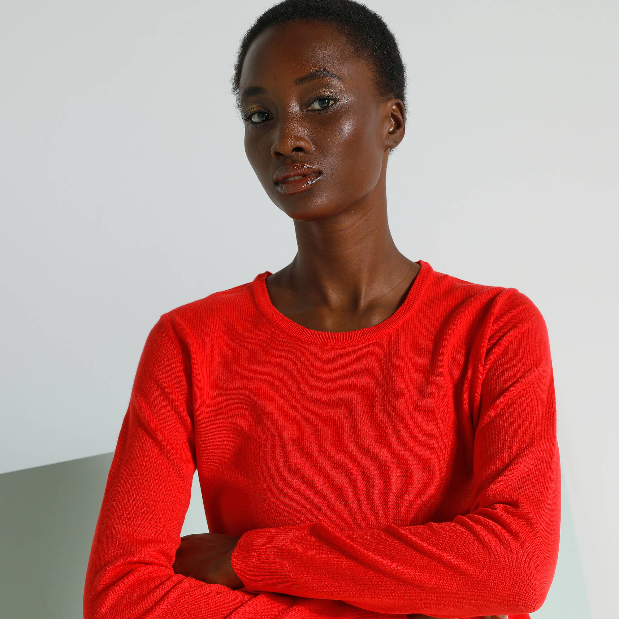 Pull col rond uni, manches longues, toucher doux