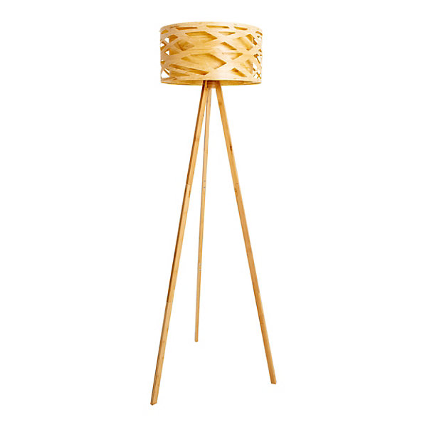 Lampadaire FINJA 148cm plastique imitation bois naturel douille E27 salon salle a manger bureau moderne