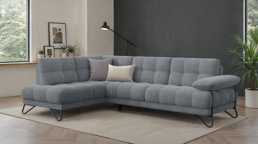 BUBBARA Sofa narożna 5 osobowa lewa, ciemnoszara