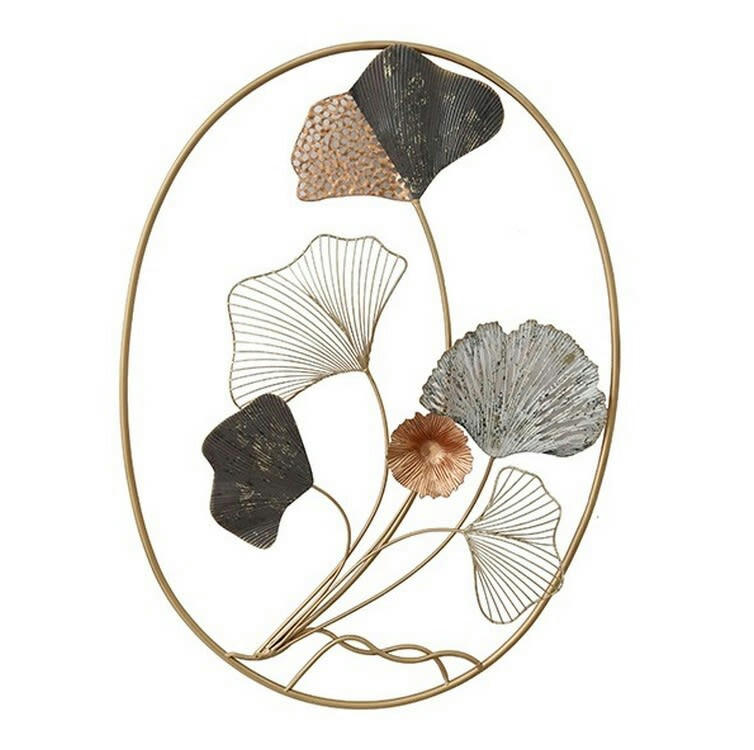 CASSIS - Décoration murale en métal feuilles ginkgo en cercle 80x60x4