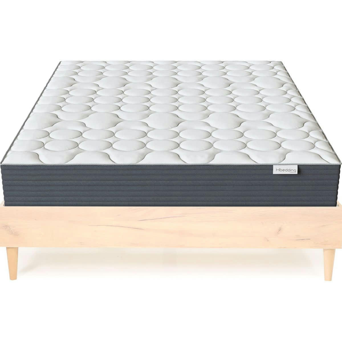 ENSEMBLE PACO - Ensemble lit effet chêne 140x190 + Matelas à ressorts ensachés 22cm