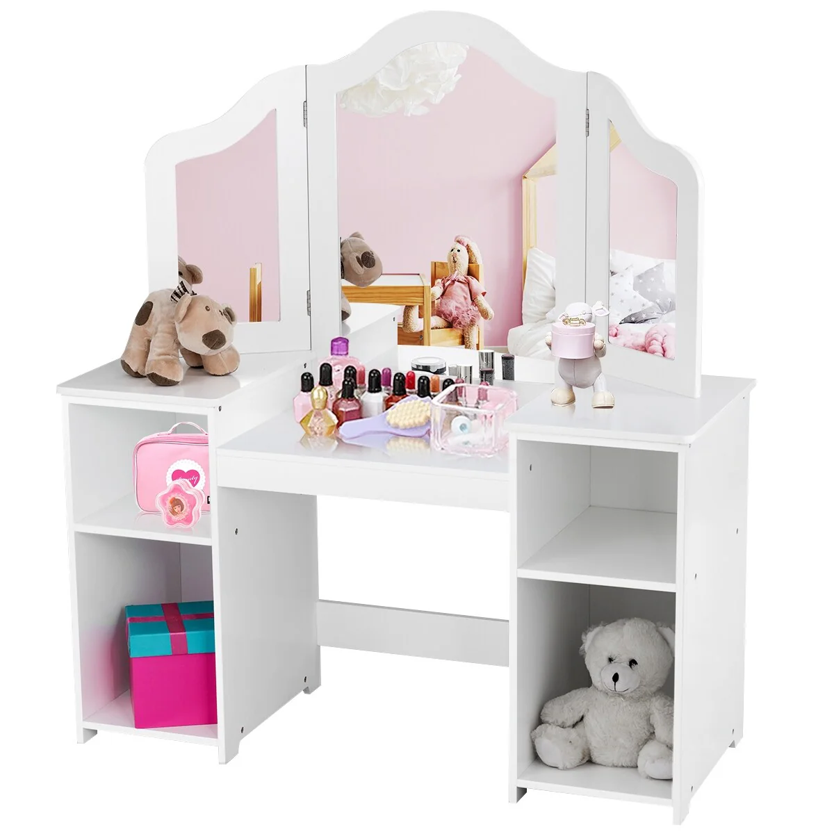 Costway Vanity Table Set Makeup Dressing Kids Girls Study Table Tri - See Details