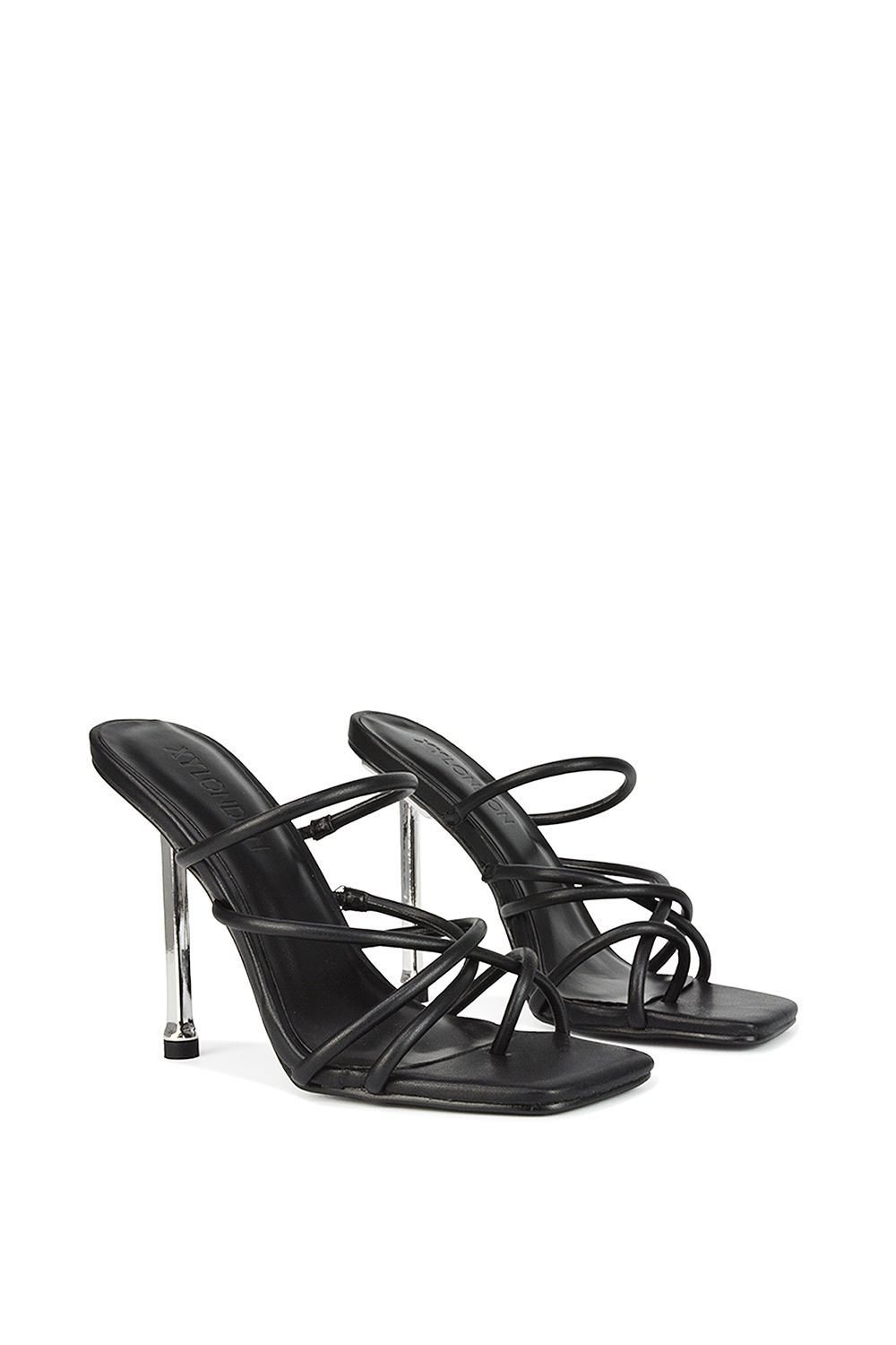 XY London Raelynn' Strappy Square Toe Metallic Stiletto High Heels