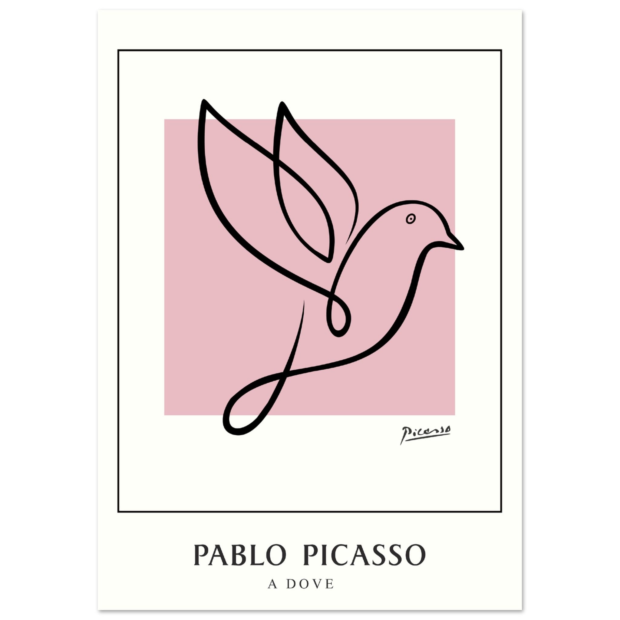 Artfulprints Poster Pablo Picasso - A dove  - A4 21x29.7 cm - Roze