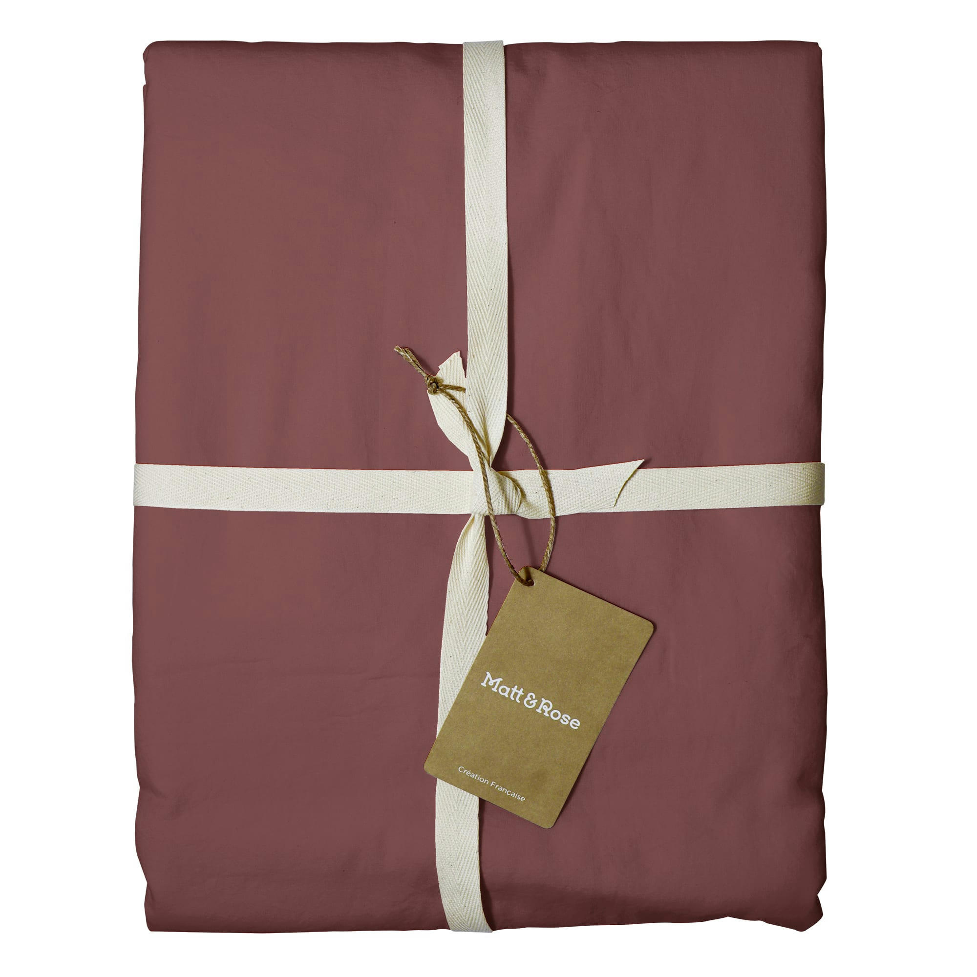 COTON LAVÉ - Drap-housse uni en coton lavé Lie De Vin 160x200cm - Bonnet 30cm