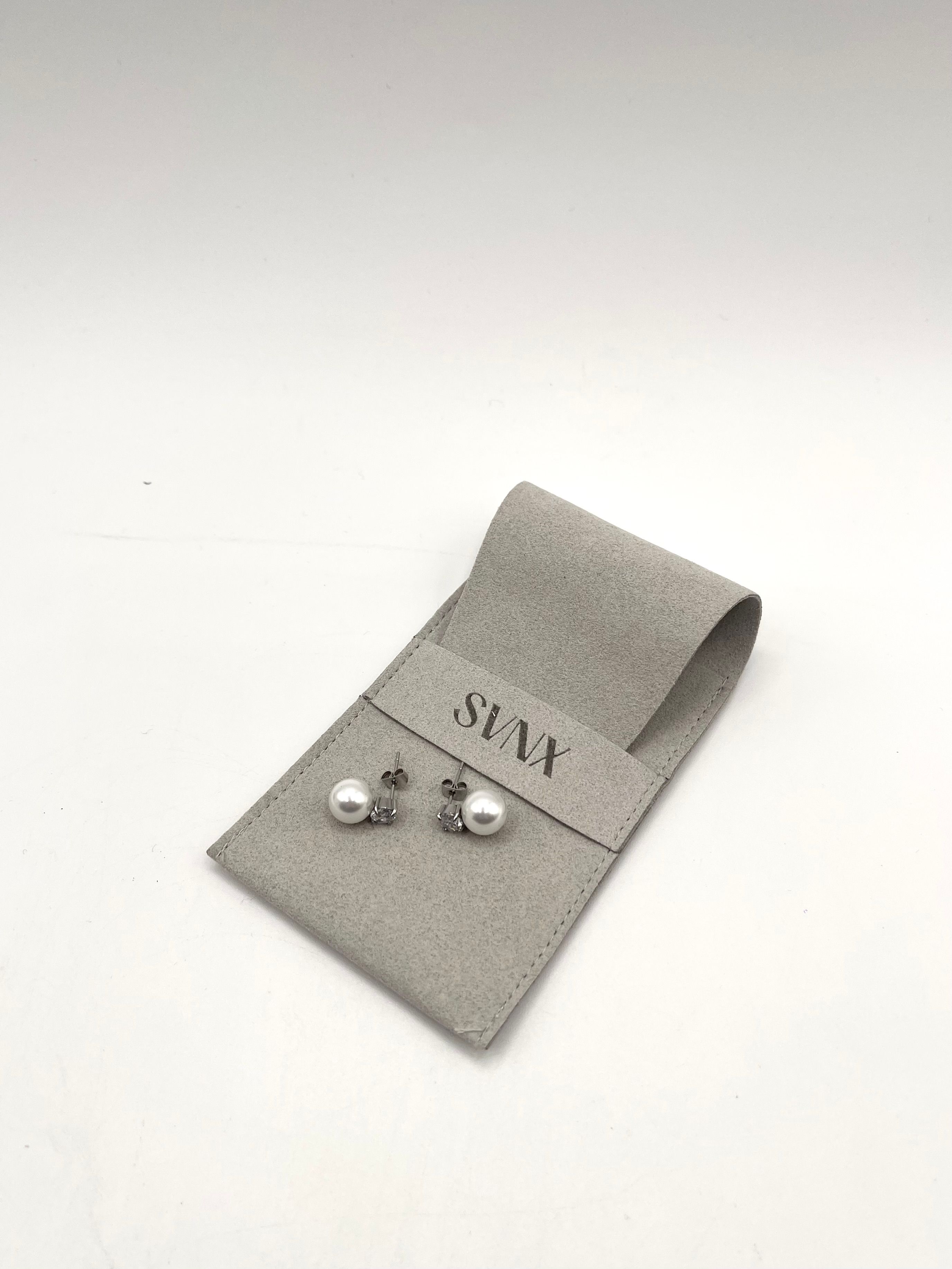 SVNX Large Pearl Diamante Earrings in Silver