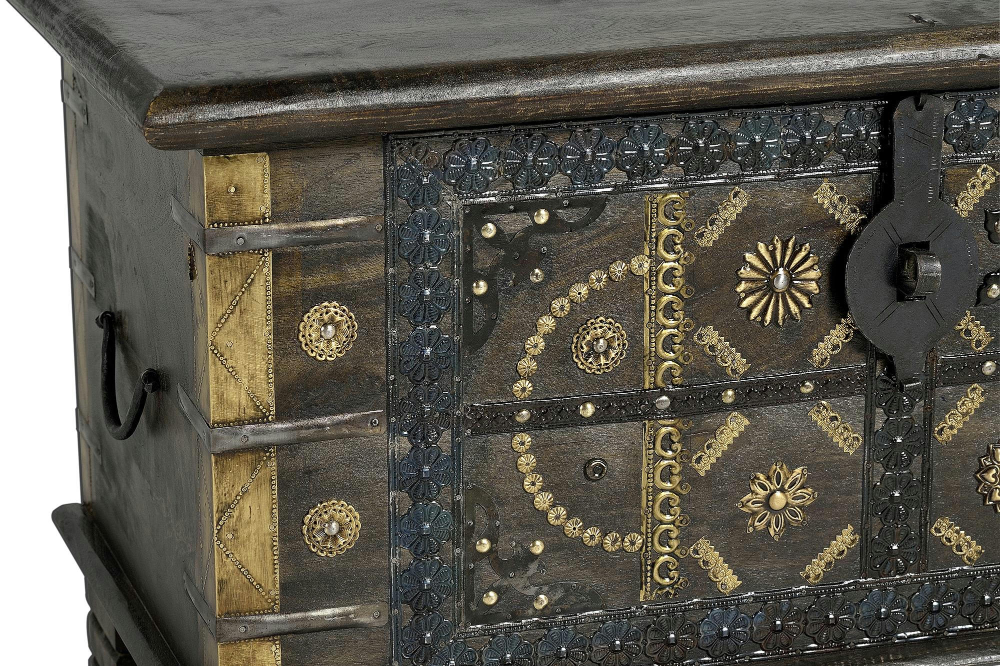 - Coffre en bois de manguier marron foncé