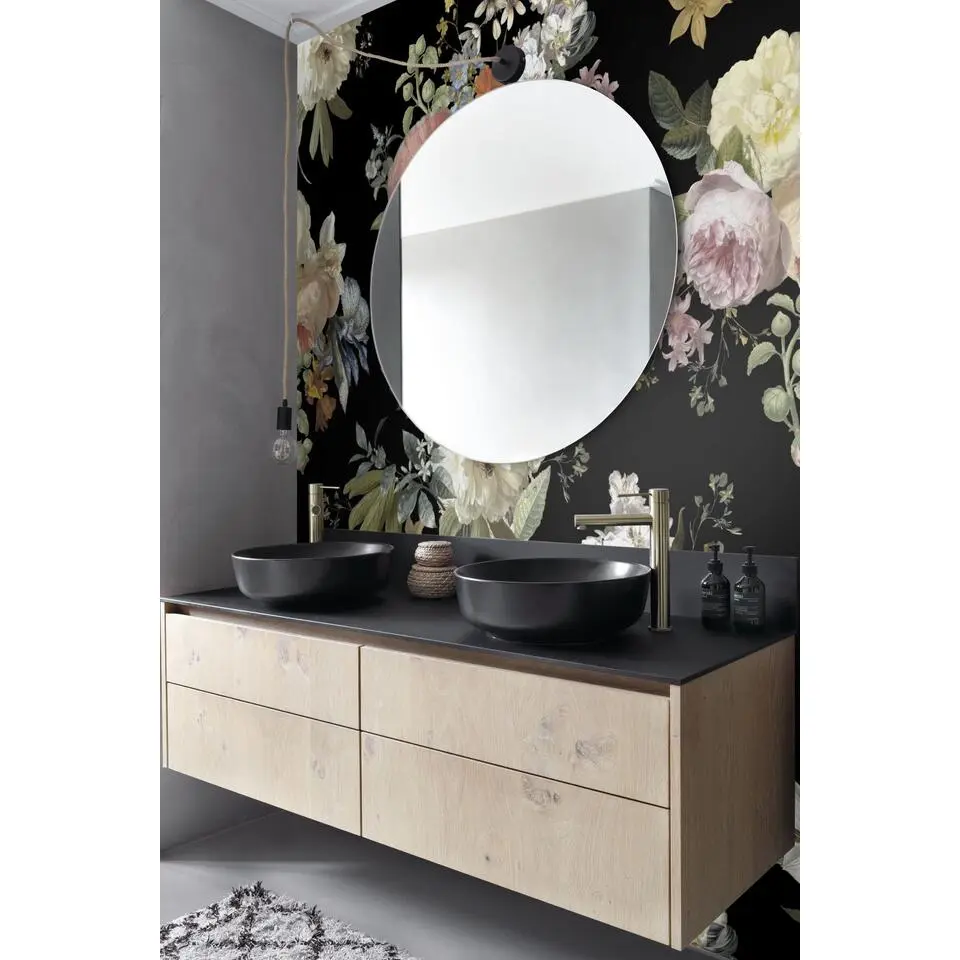 ESTAhome fotobehang vintage bloemen multicolor op zwart - 200 x 279 cm