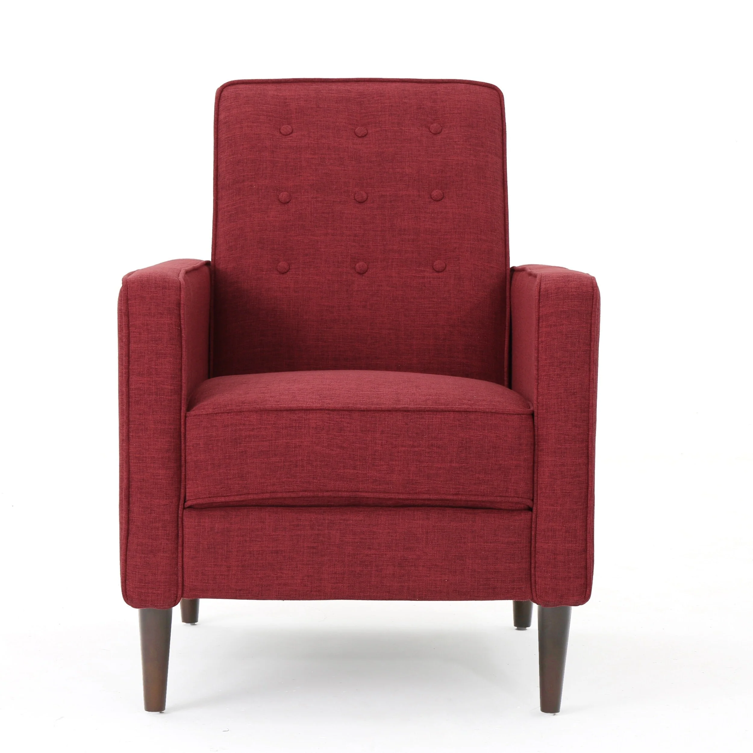 Red Fabric Mid-Century Upholstered Push Back Recliner with Footrest, Button-tufted Backrest, Beech Wood Legs