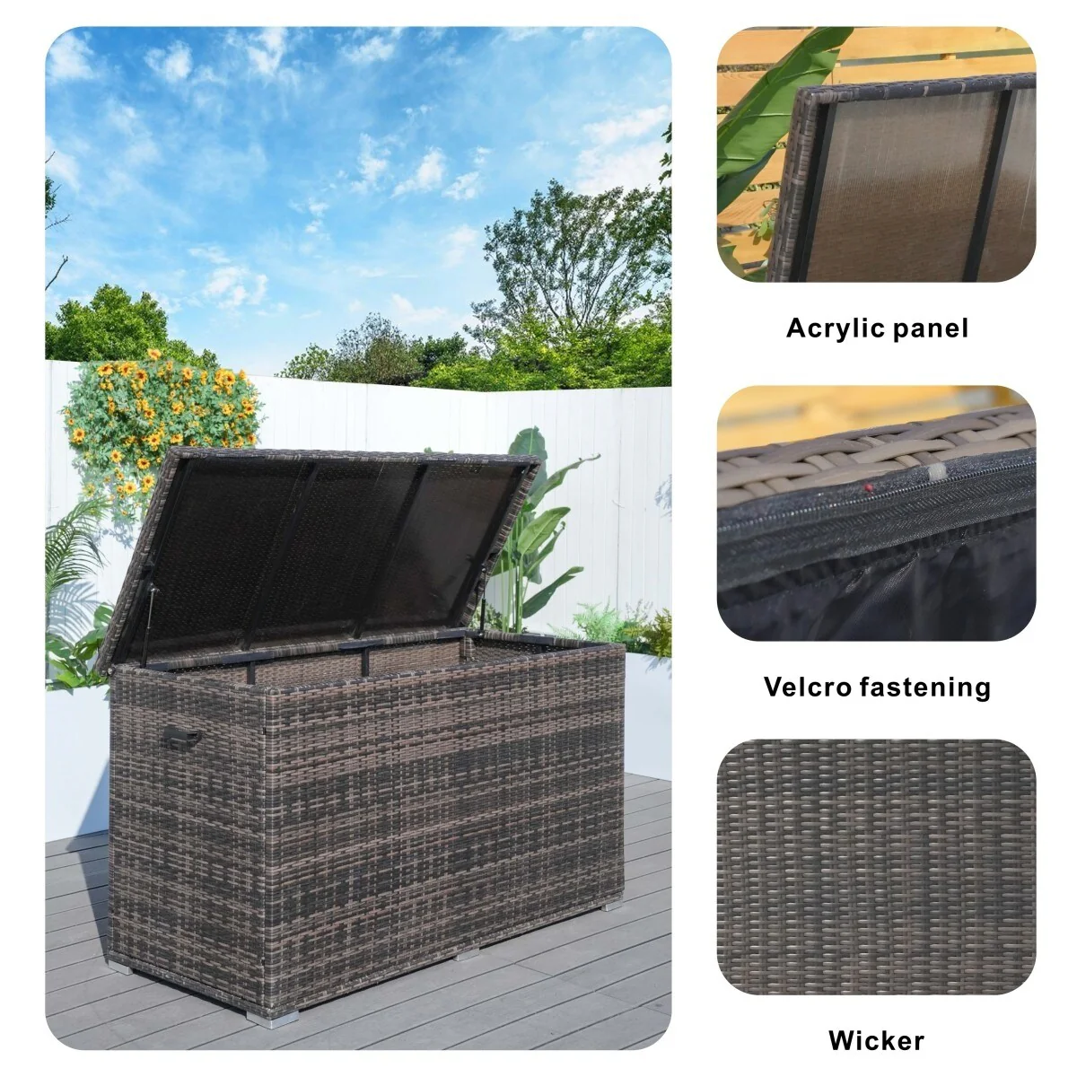 Outdoor 296 Gallon Large Rattan Deck Storage Box by Abrihome