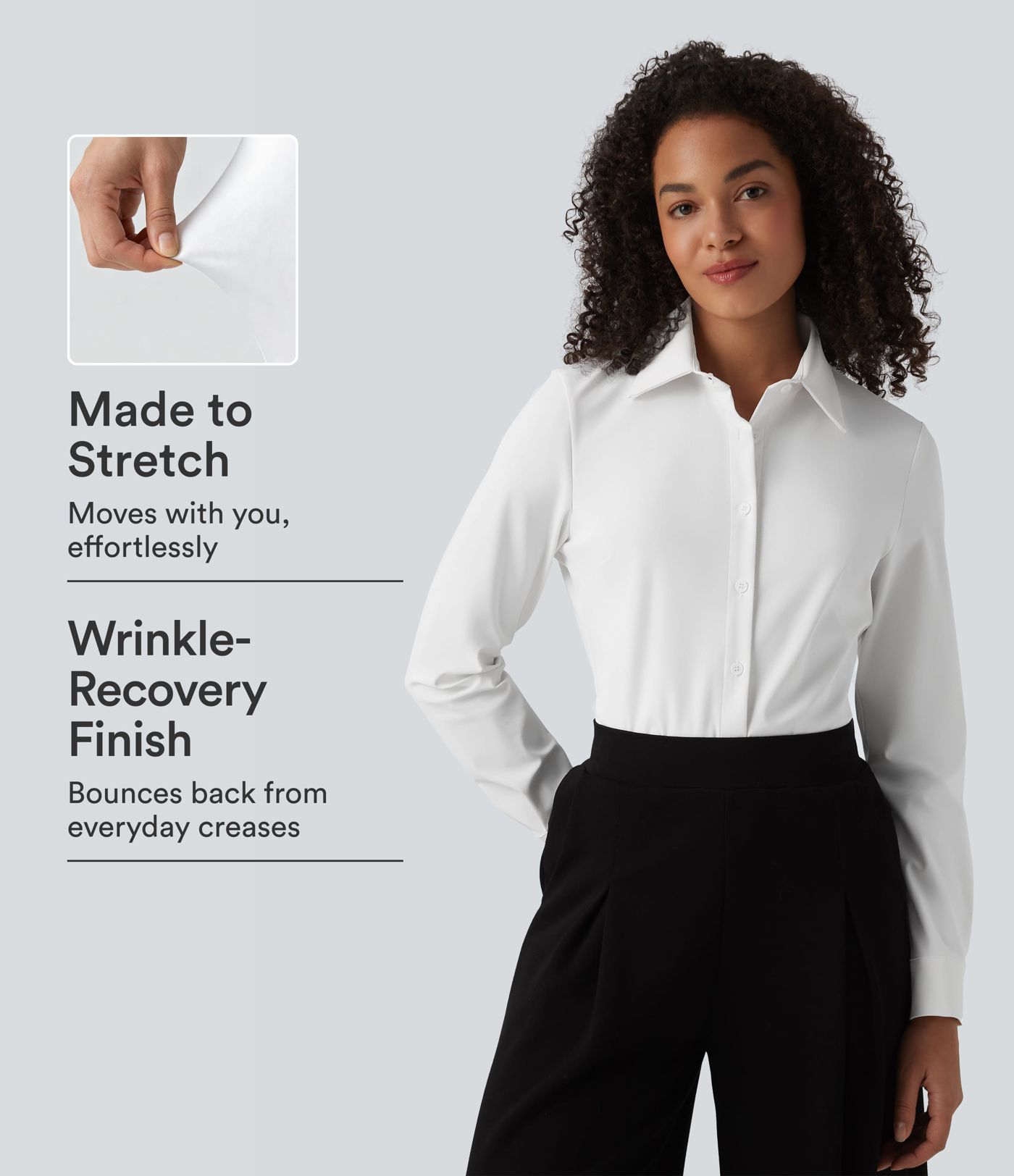 Chemise de bureau, manches longues, séchage rapide et défroissage facile