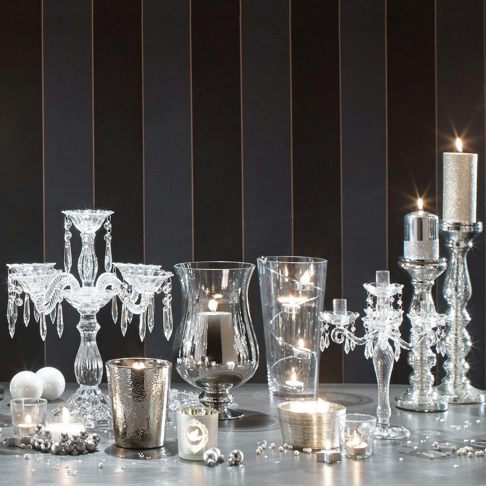 - Chandelier à pampilles 5 branches en verre H 30 cm