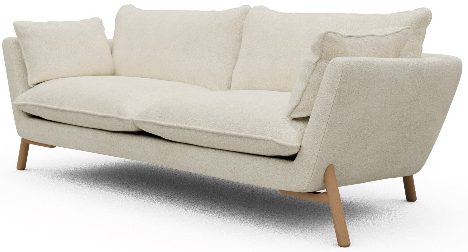 Kragelund Hasle 3-zits Bank Gebroken Wit Bouclé   Eiken