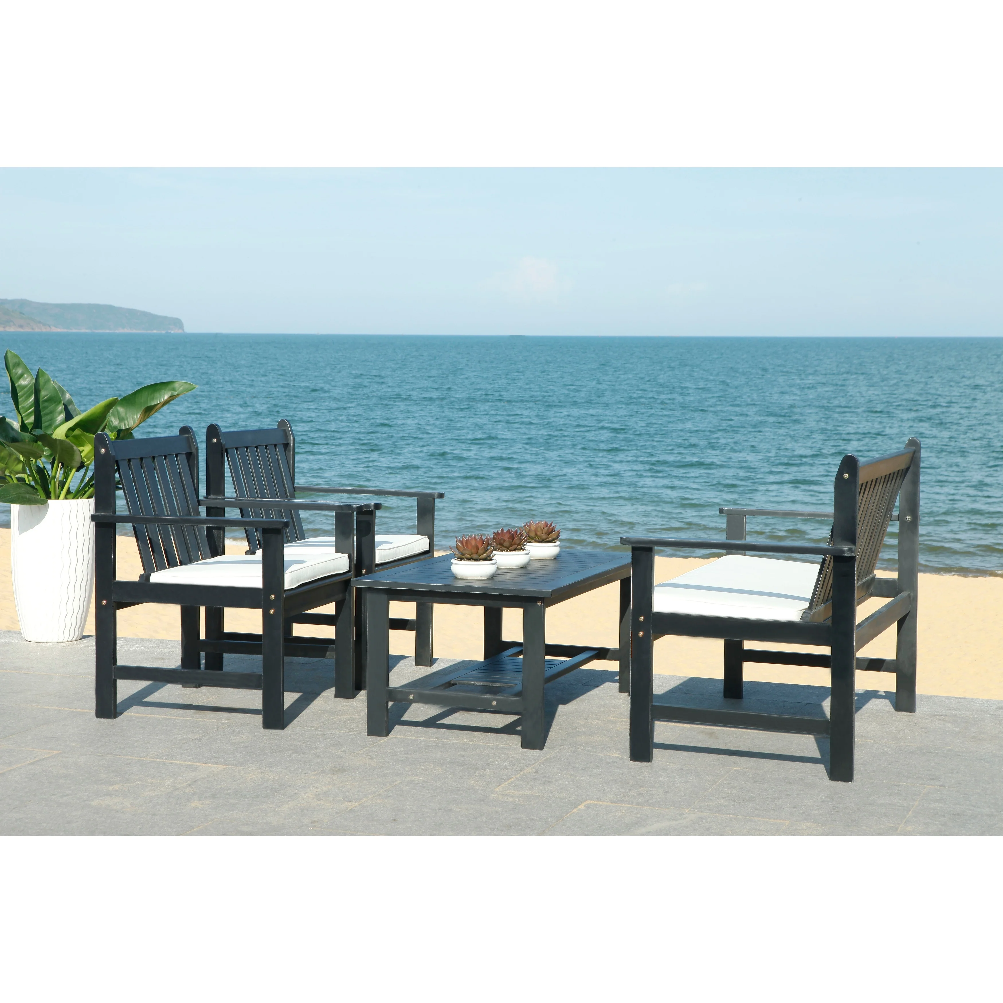 SAFAVIEH Outdoor Living Burbank 4 Pc Outdoor Set- Black / WhiteBlack - 44W x 25D x 34H