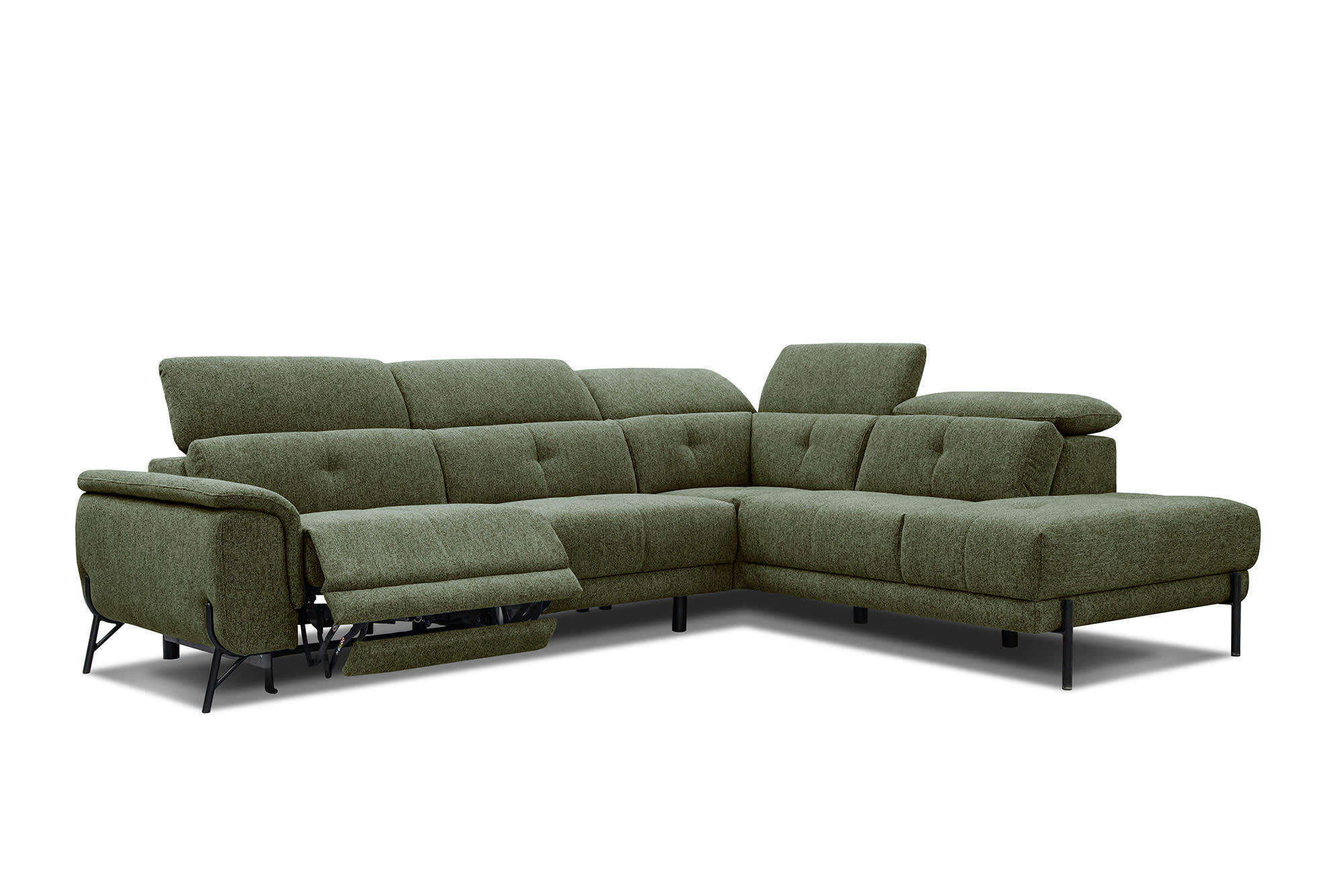 AVENA - Canapé d'angle droit 5 places avec une relax électrique tissu vert