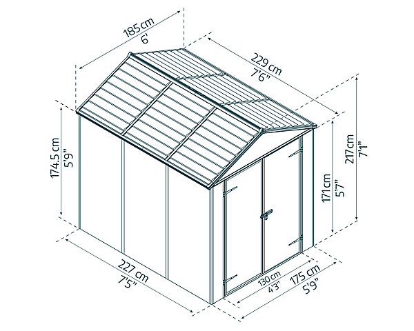 Abri de jardin Rubicon polycarbonate gris foncé surface totale 4,2m²