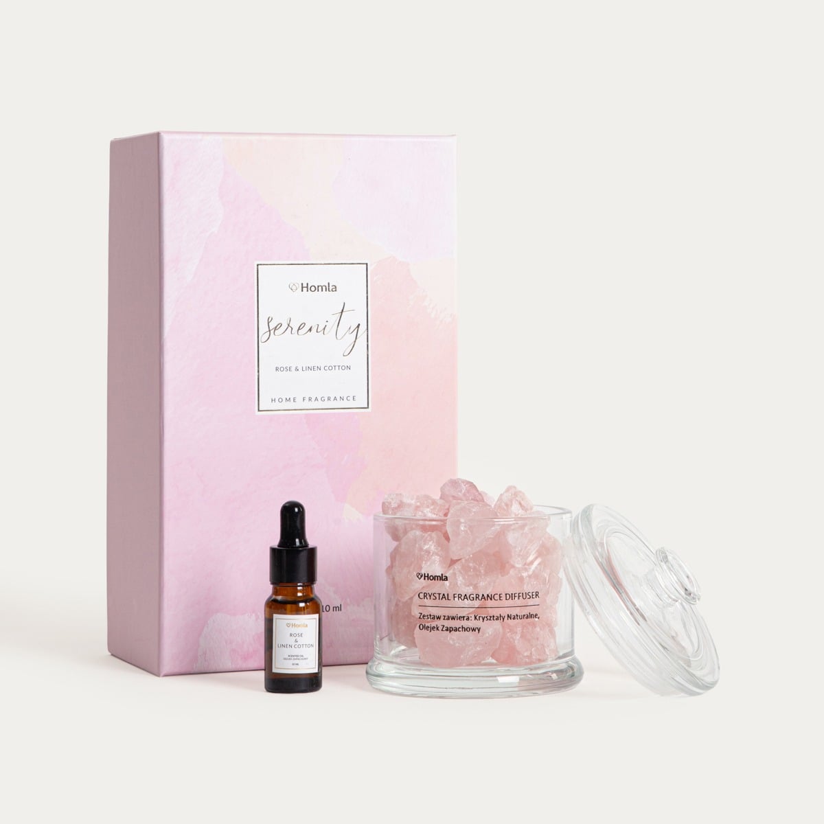Zestaw zapachowy SERENITY Rose & Linen Cotton 300 g + 10 ml