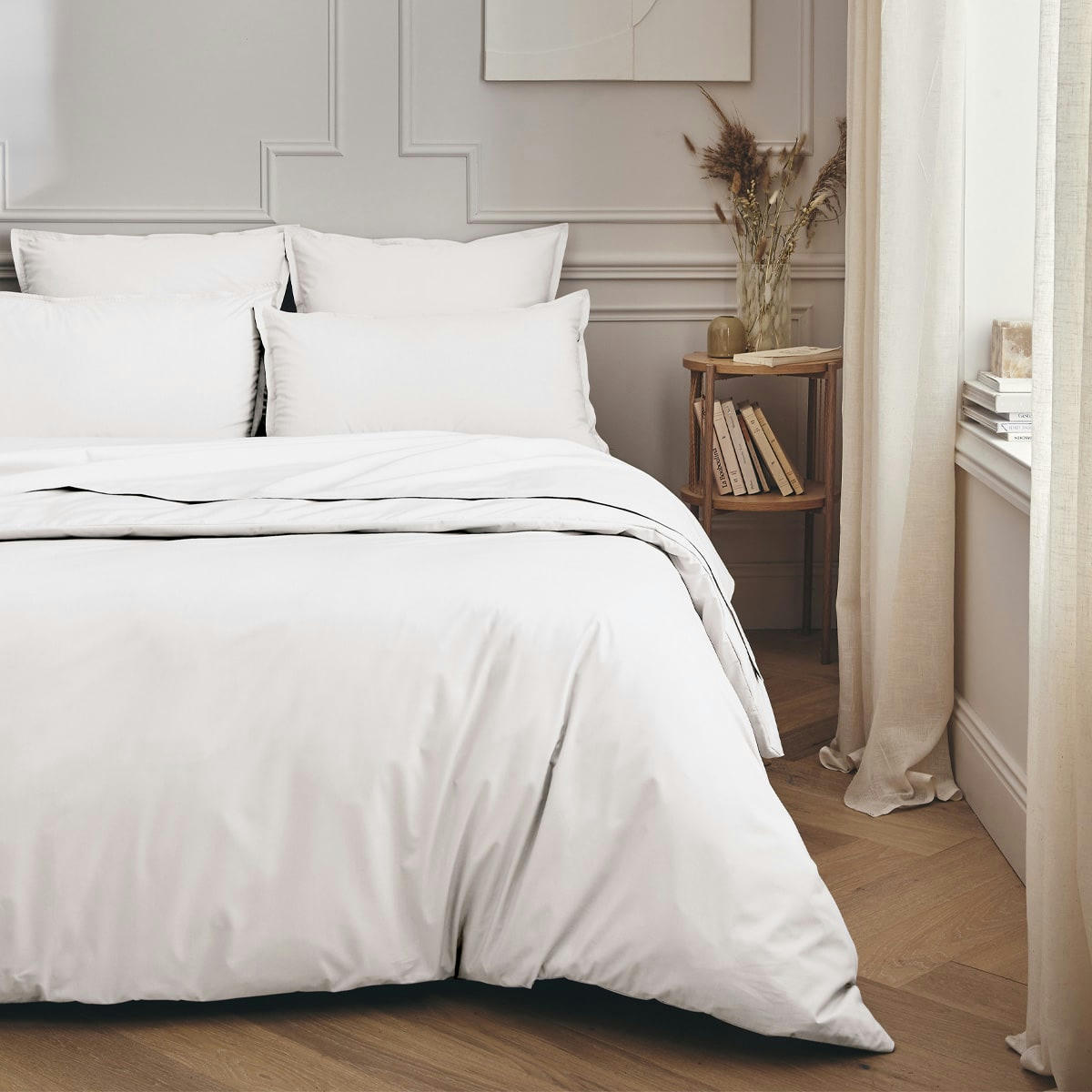 PREMIÈRE - Drap plat en percale de coton blanc 240x300