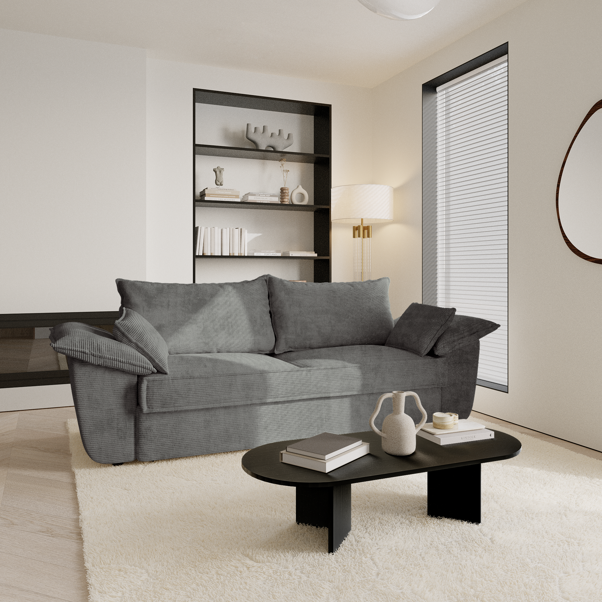 Rechte bank SASHA 3 personen Corduroy Antraciet grijs