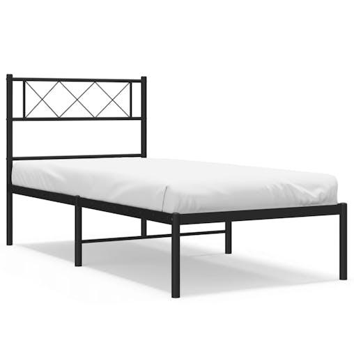 NNEVL Metal Bed Frame with Headboard Black 107x203 cm