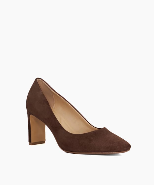 Arriving Brown - Wide Fit High Block Heel Court Shoes