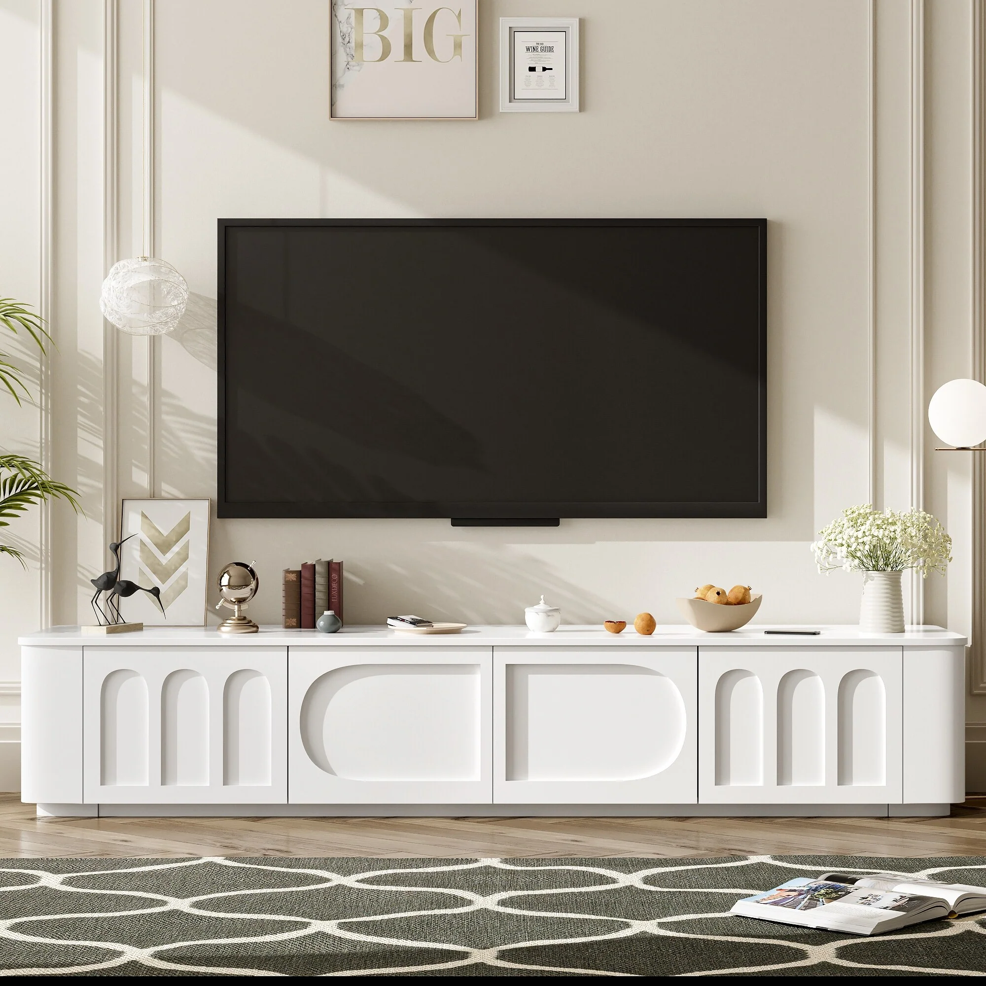 70.9 Inch Modern Minimalist TV Stand with Arched Design and Ample Storage