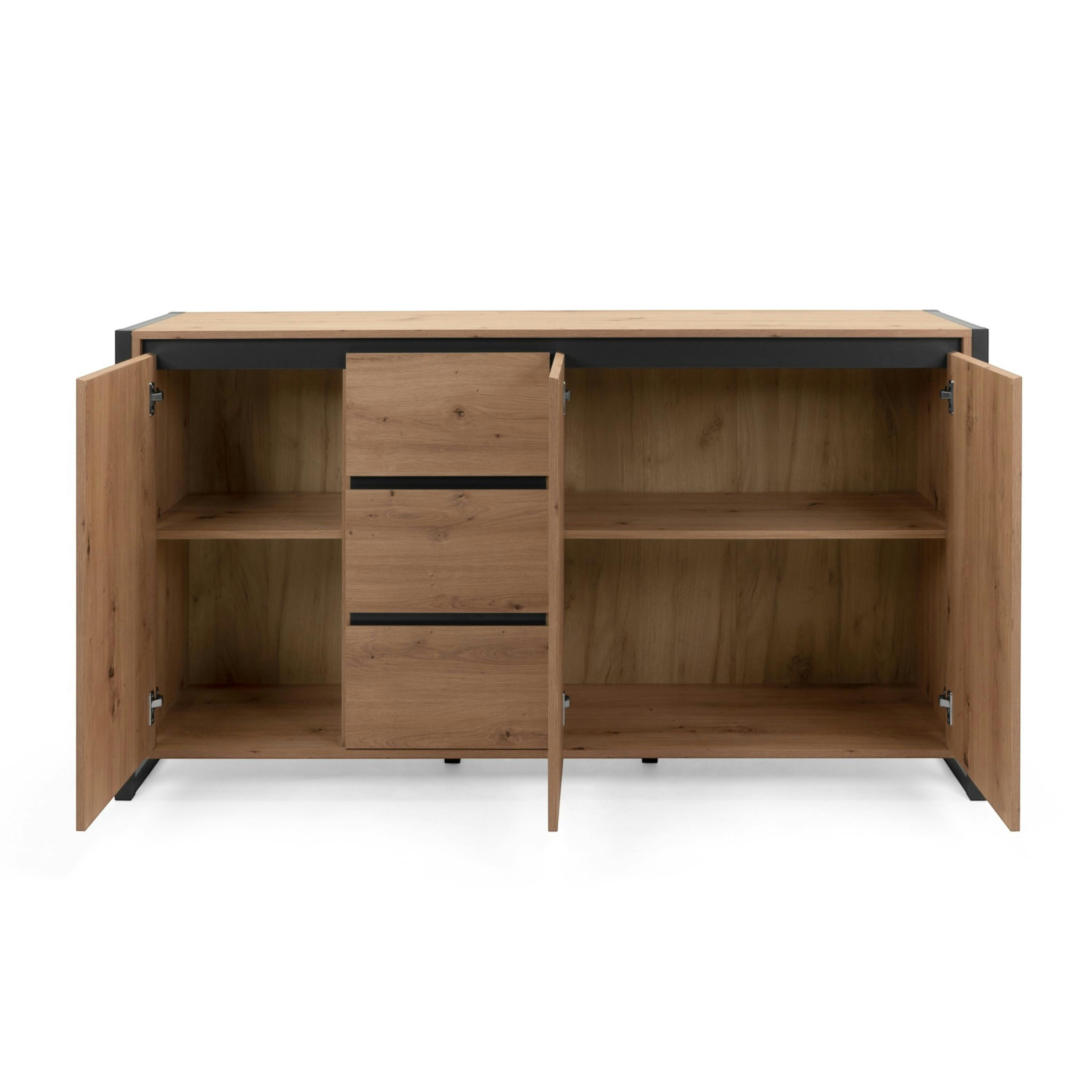 Buffet campagne 3 portes 3 tiroirs effet chêne 160 cm ALVA