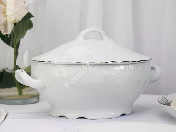 Serwis obiadowy na 12 osób (43 el.) Ćmielów - Rococo 3605 PLATYNOWA LINIA